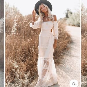 VICI Porsha Off Shoulder Tiered Cutout Maxi Dress